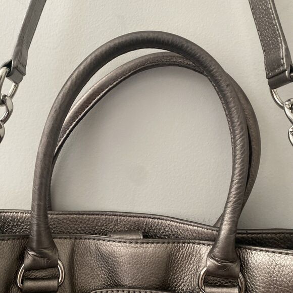 Michael Kors Hamilton Gray Leather/Silver Hardware Satchel Crossbody Handbag - Picture 4 of 14